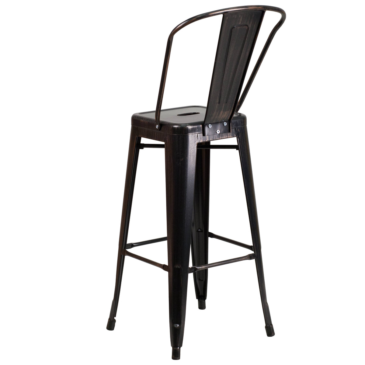 Black-Antique Gold |#| 30" High Black-Antique Gold Metal Indoor-Outdoor Barstool with Back - Kitchen