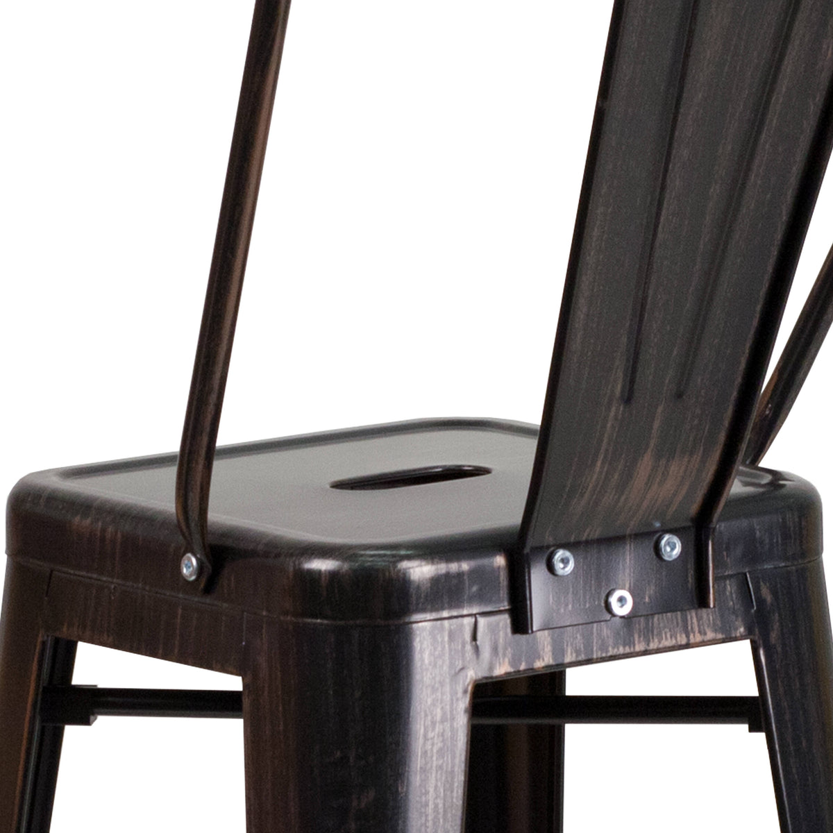 Black-Antique Gold |#| 30" High Black-Antique Gold Metal Indoor-Outdoor Barstool with Back - Kitchen