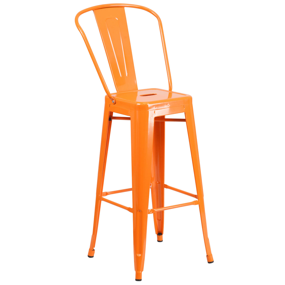 Orange |#| 30" High Orange Metal Indoor-Outdoor Barstool with Back - Kitchen Furniture