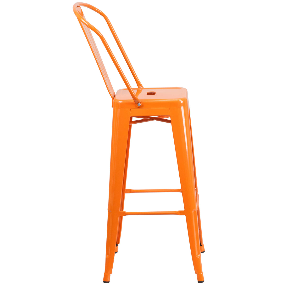 Orange |#| 30" High Orange Metal Indoor-Outdoor Barstool with Back - Kitchen Furniture