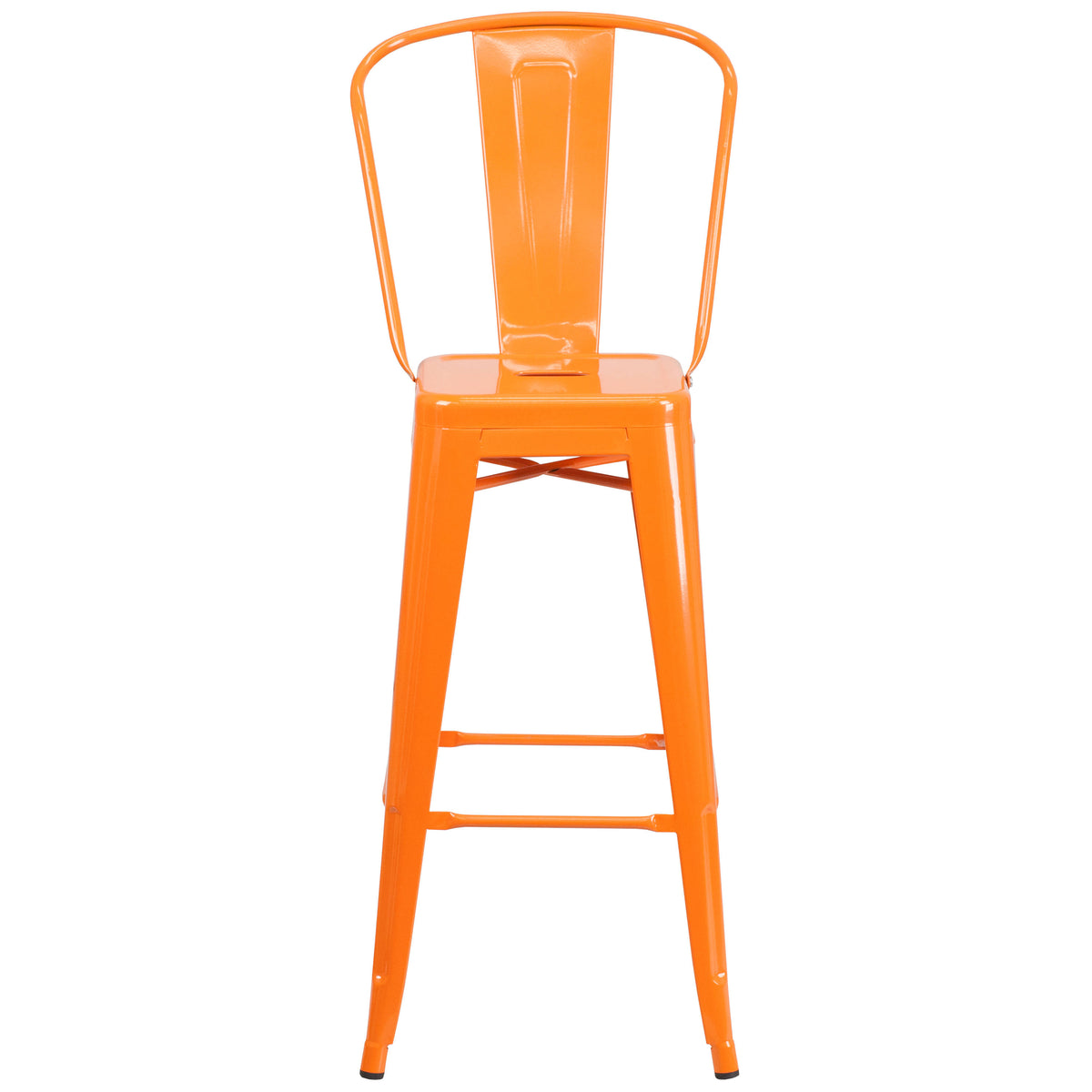 Orange |#| 30" High Orange Metal Indoor-Outdoor Barstool with Back - Kitchen Furniture