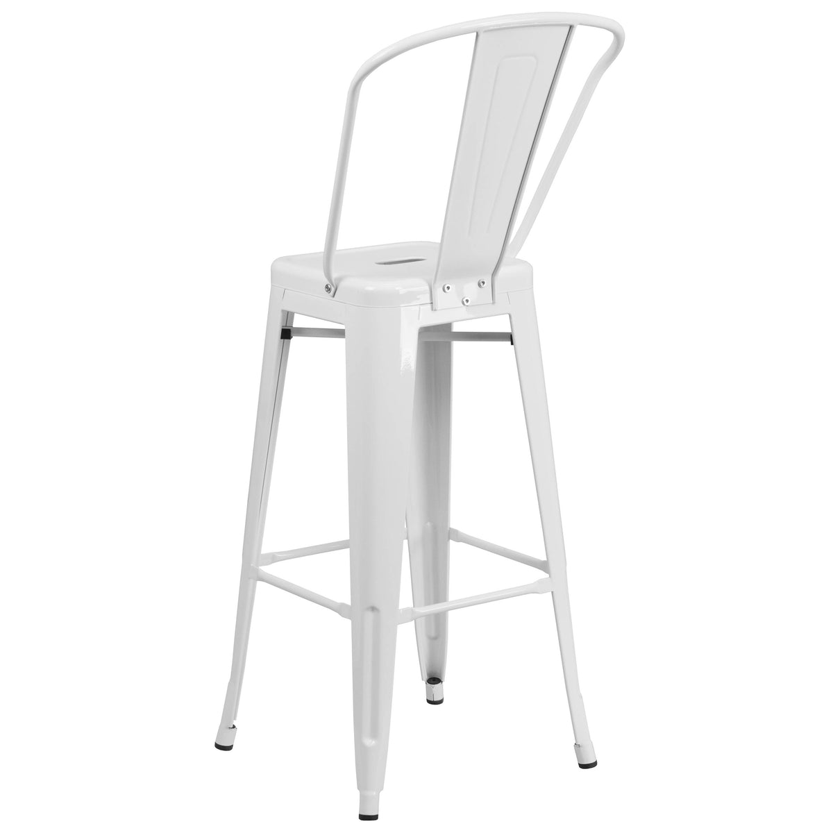 White |#| 30" High White Metal Indoor-Outdoor Barstool with Back - Kitchen Furniture