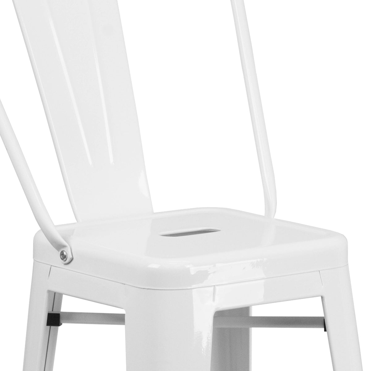White |#| 30" High White Metal Indoor-Outdoor Barstool with Back - Kitchen Furniture