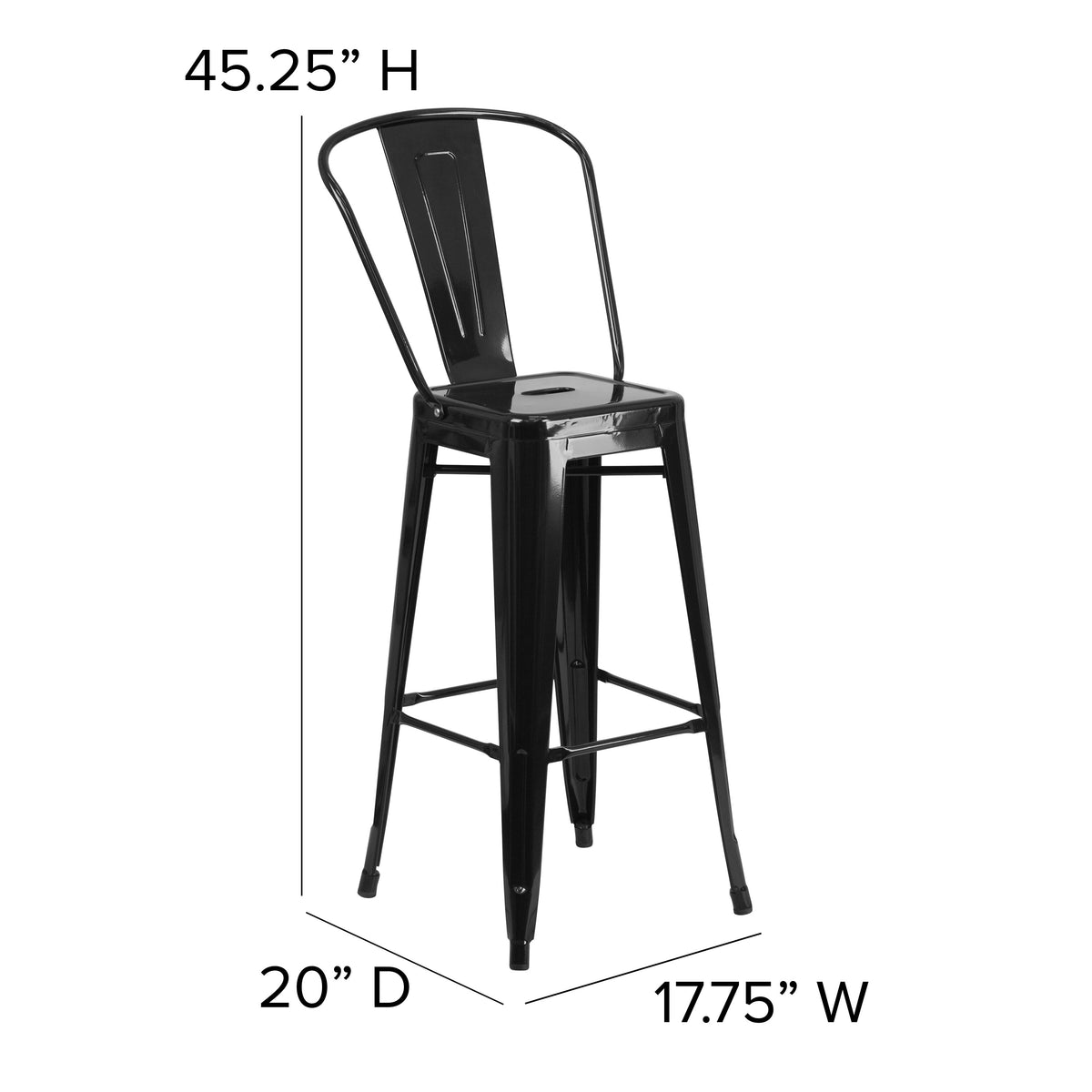 Black |#| 30" High Black Metal Indoor-Outdoor Barstool with Back - Kitchen Furniture