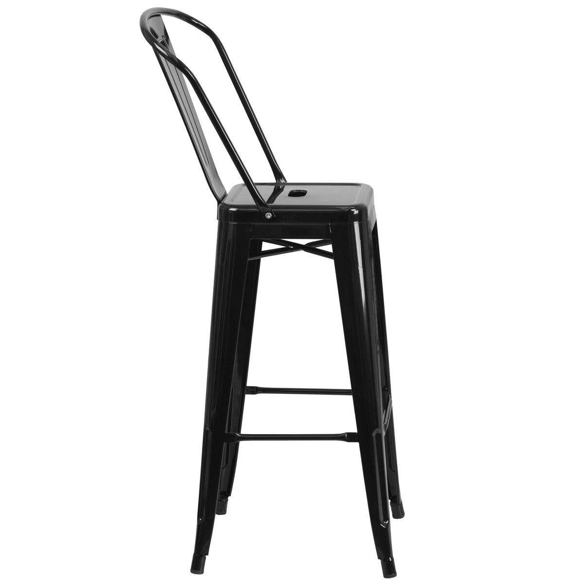 Black |#| 30" High Black Metal Indoor-Outdoor Barstool with Back - Kitchen Furniture