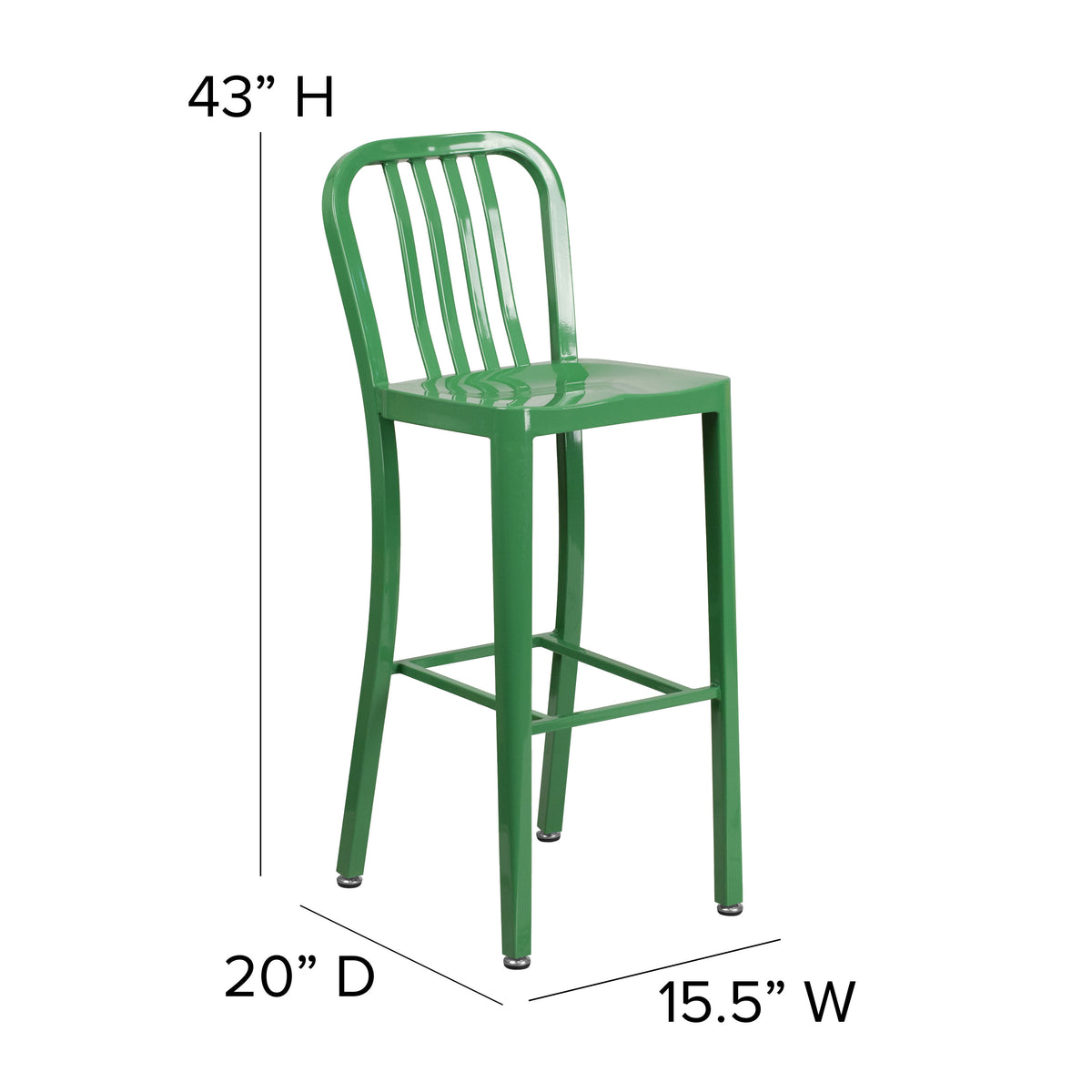 Green |#| 30" High Green Metal Indoor-Outdoor Barstool with Vertical Slat Back