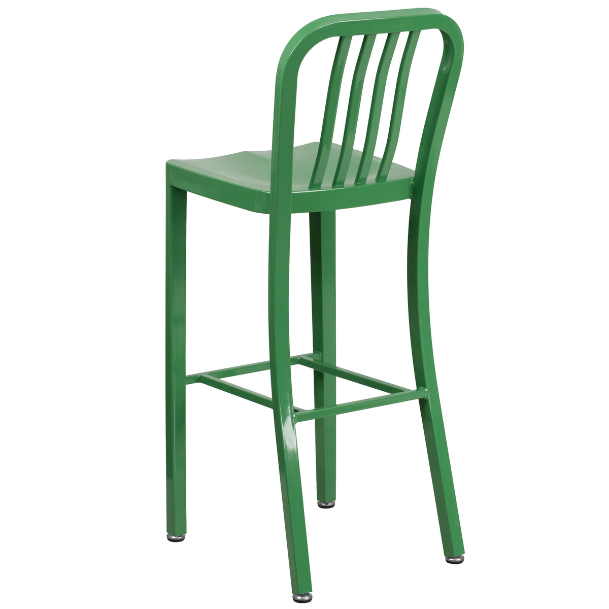 Green |#| 30" High Green Metal Indoor-Outdoor Barstool with Vertical Slat Back