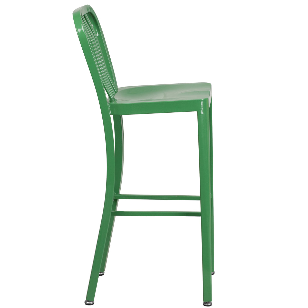 Green |#| 30" High Green Metal Indoor-Outdoor Barstool with Vertical Slat Back