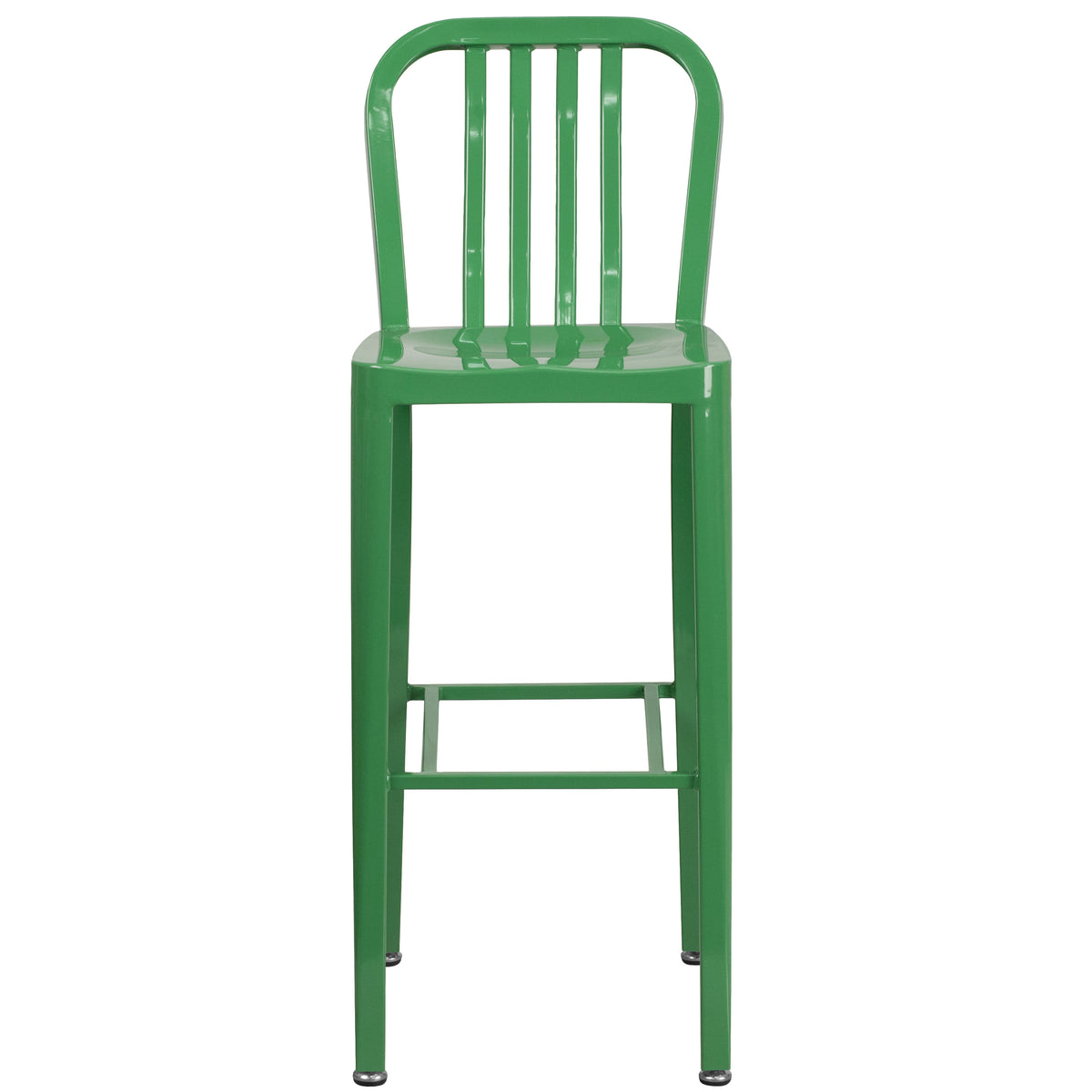 Green |#| 30" High Green Metal Indoor-Outdoor Barstool with Vertical Slat Back