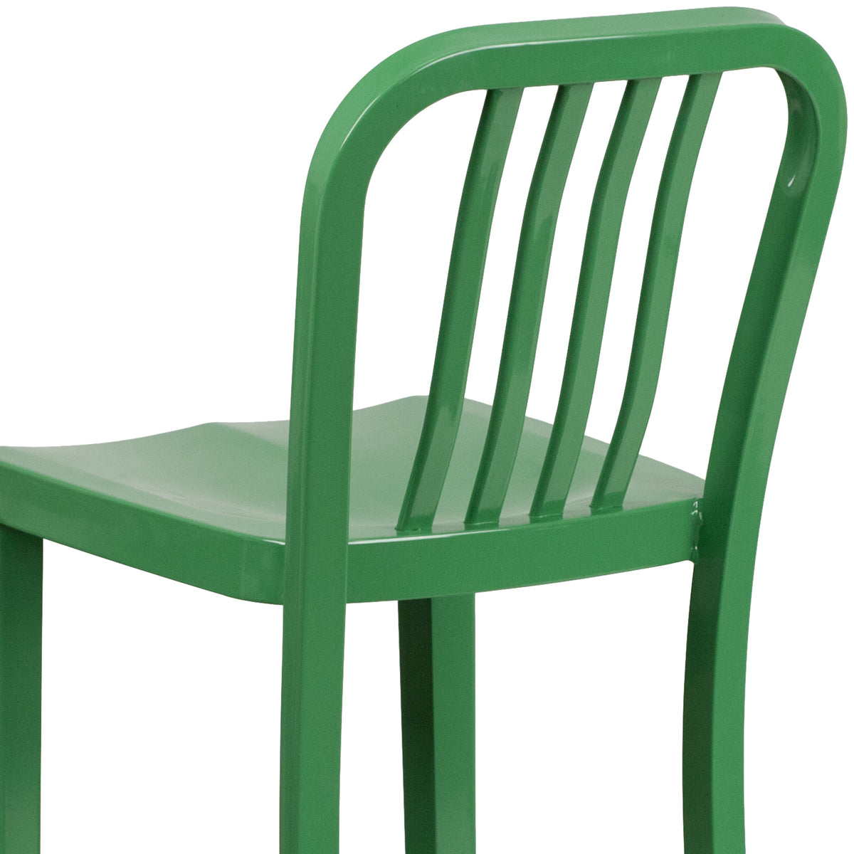 Green |#| 30" High Green Metal Indoor-Outdoor Barstool with Vertical Slat Back
