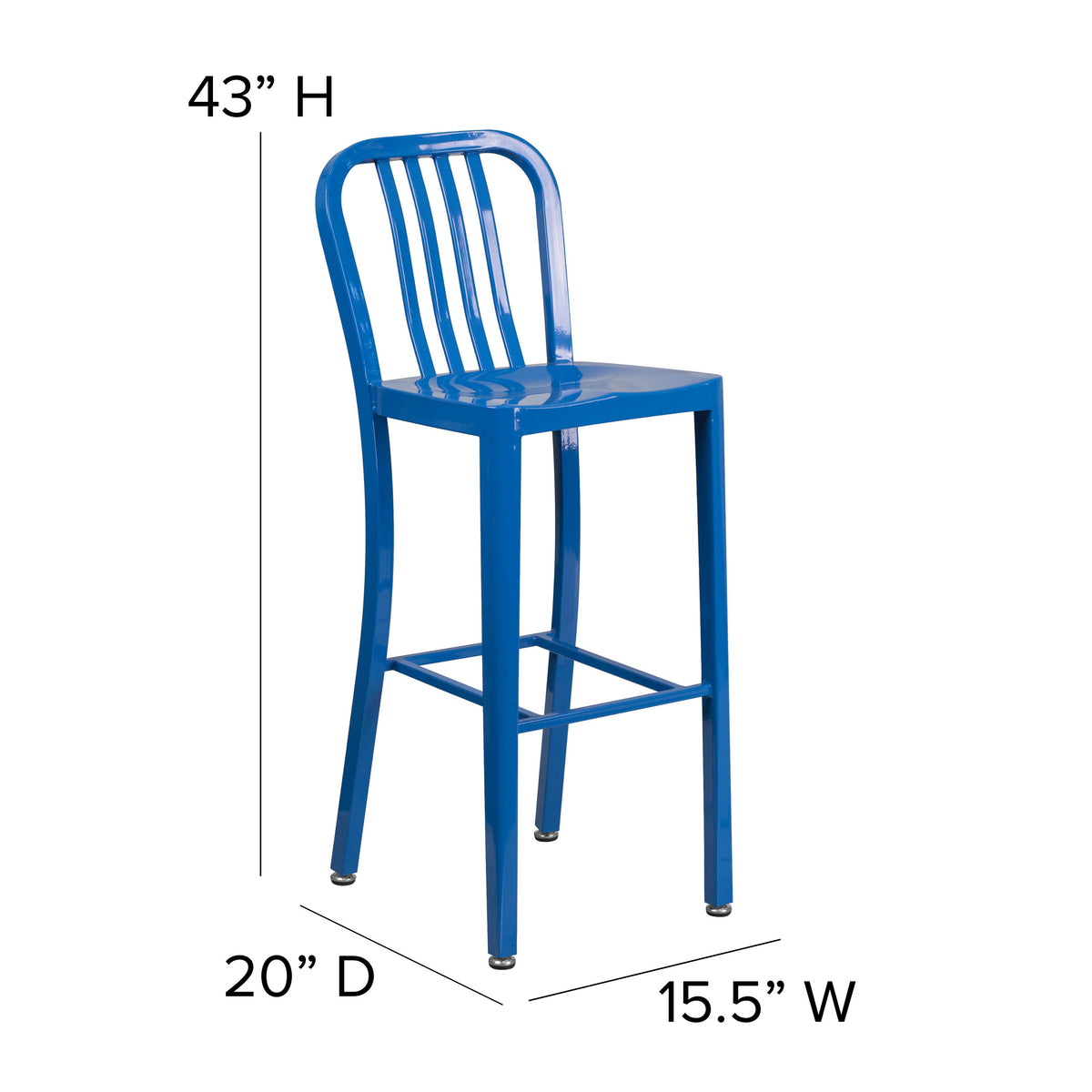 Blue |#| 30" High Blue Metal Indoor-Outdoor Barstool with Vertical Slat Back