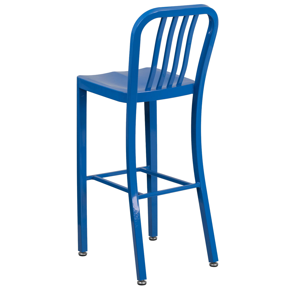 Blue |#| 30" High Blue Metal Indoor-Outdoor Barstool with Vertical Slat Back