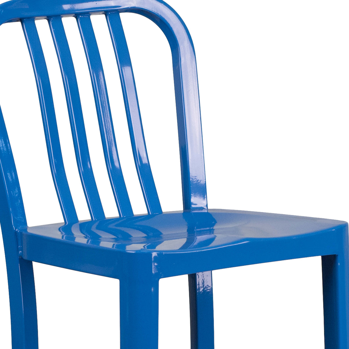 Blue |#| 30" High Blue Metal Indoor-Outdoor Barstool with Vertical Slat Back