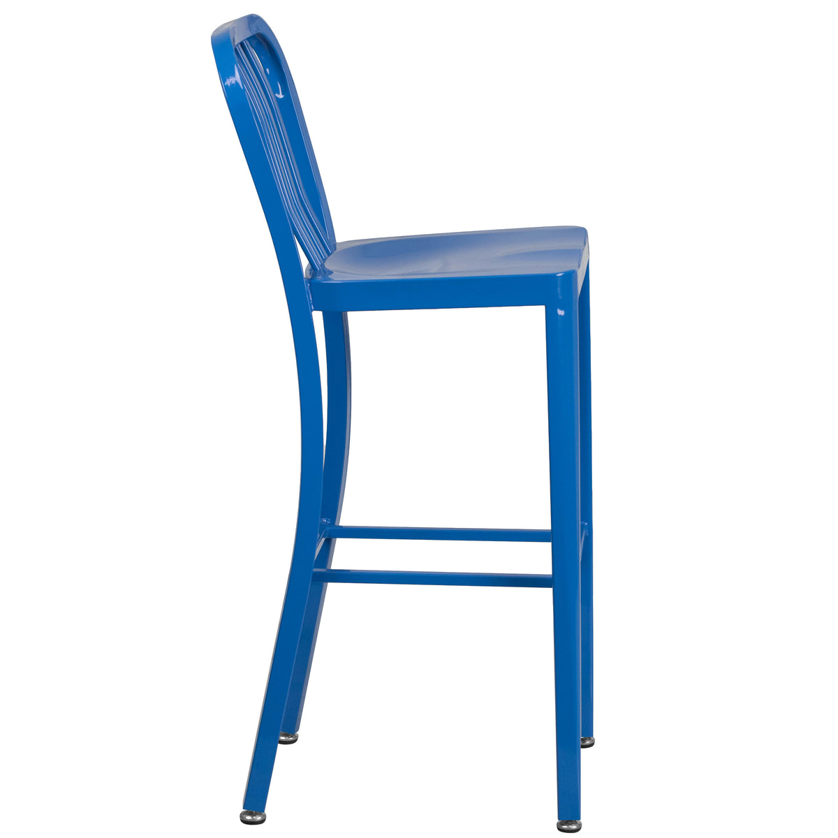 Blue |#| 30" High Blue Metal Indoor-Outdoor Barstool with Vertical Slat Back