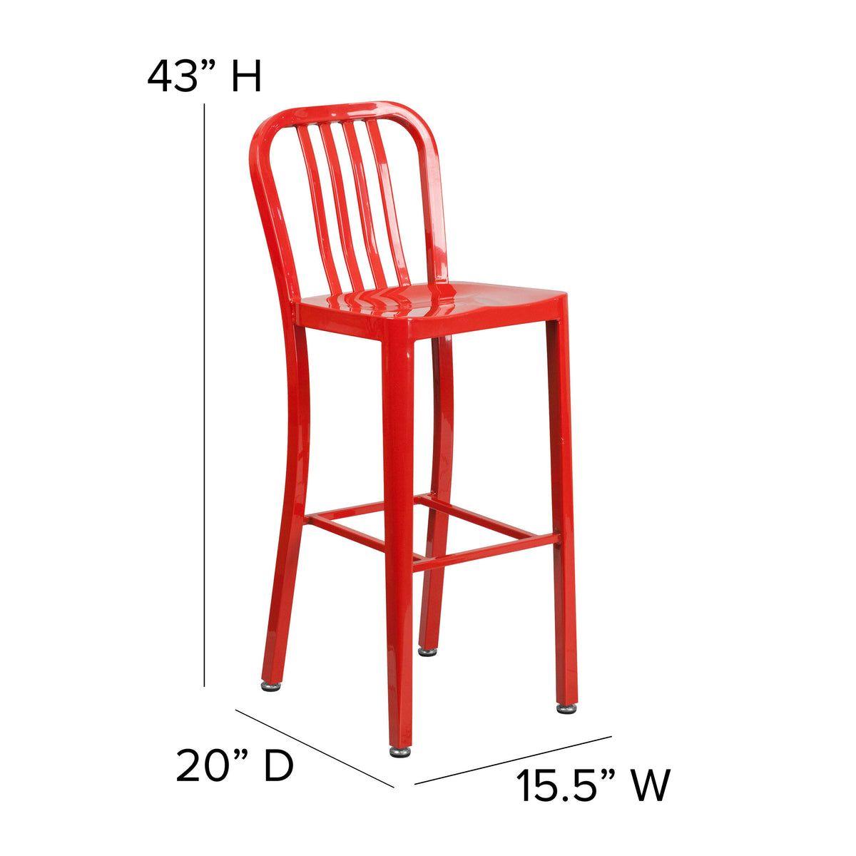 Red |#| 30" High Red Metal Indoor-Outdoor Barstool with Vertical Slat Back