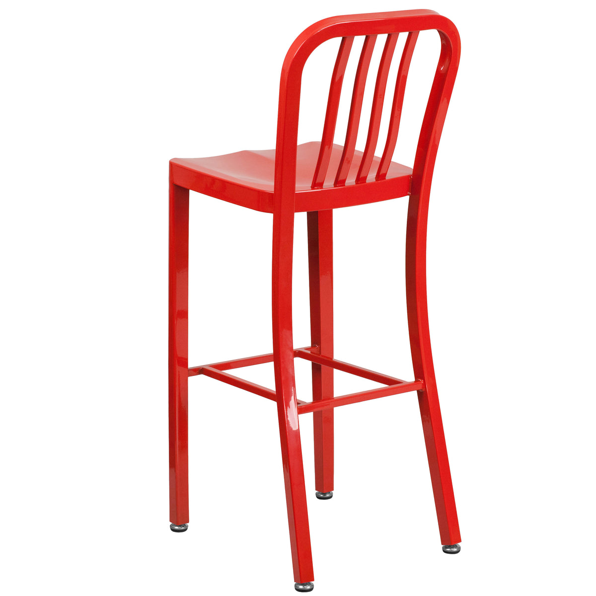 Red |#| 30" High Red Metal Indoor-Outdoor Barstool with Vertical Slat Back