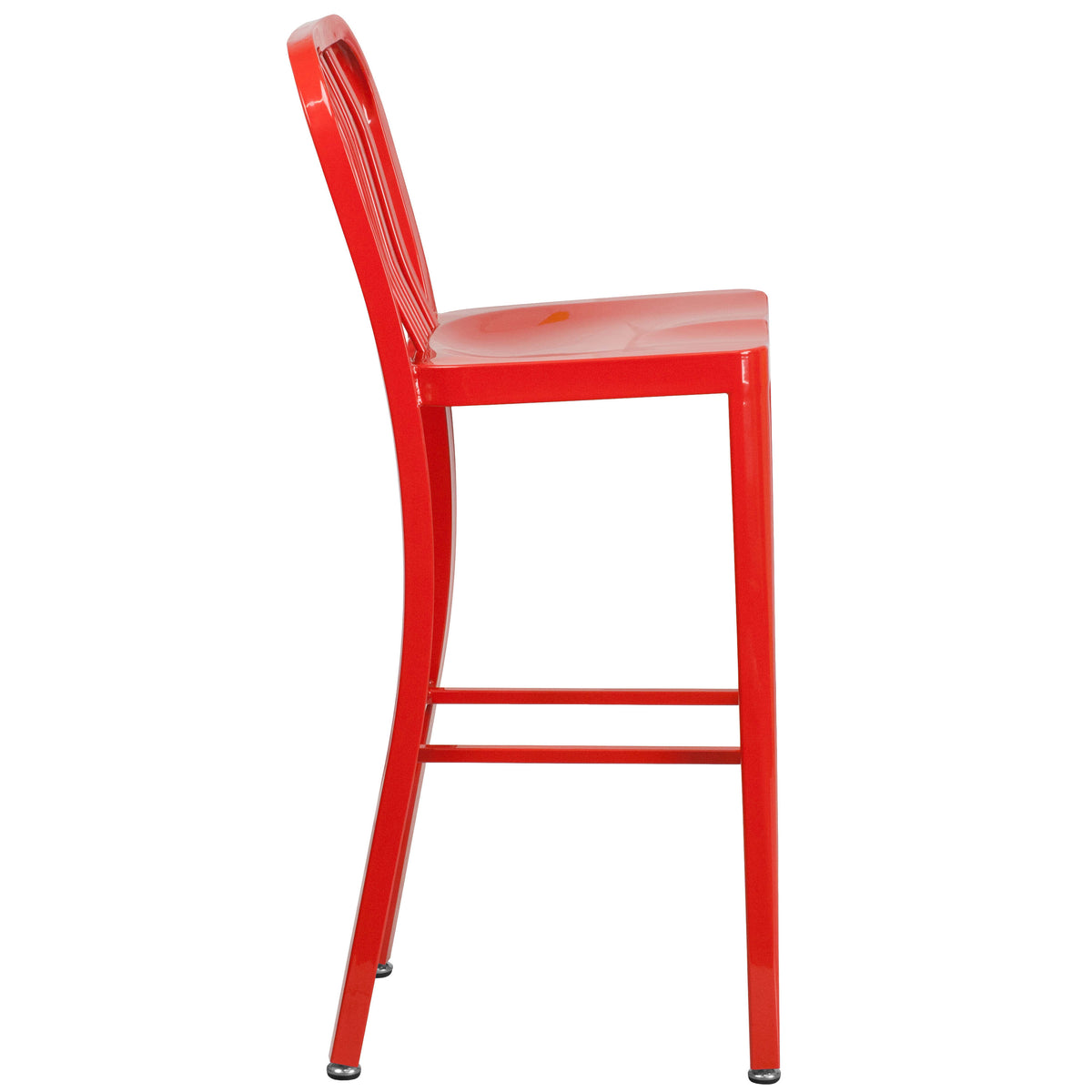 Red |#| 30" High Red Metal Indoor-Outdoor Barstool with Vertical Slat Back
