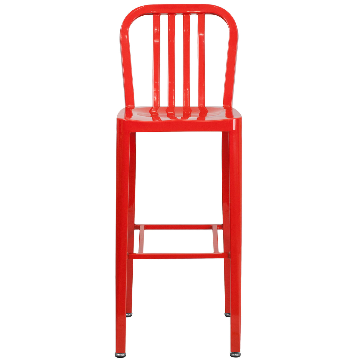 Red |#| 30" High Red Metal Indoor-Outdoor Barstool with Vertical Slat Back