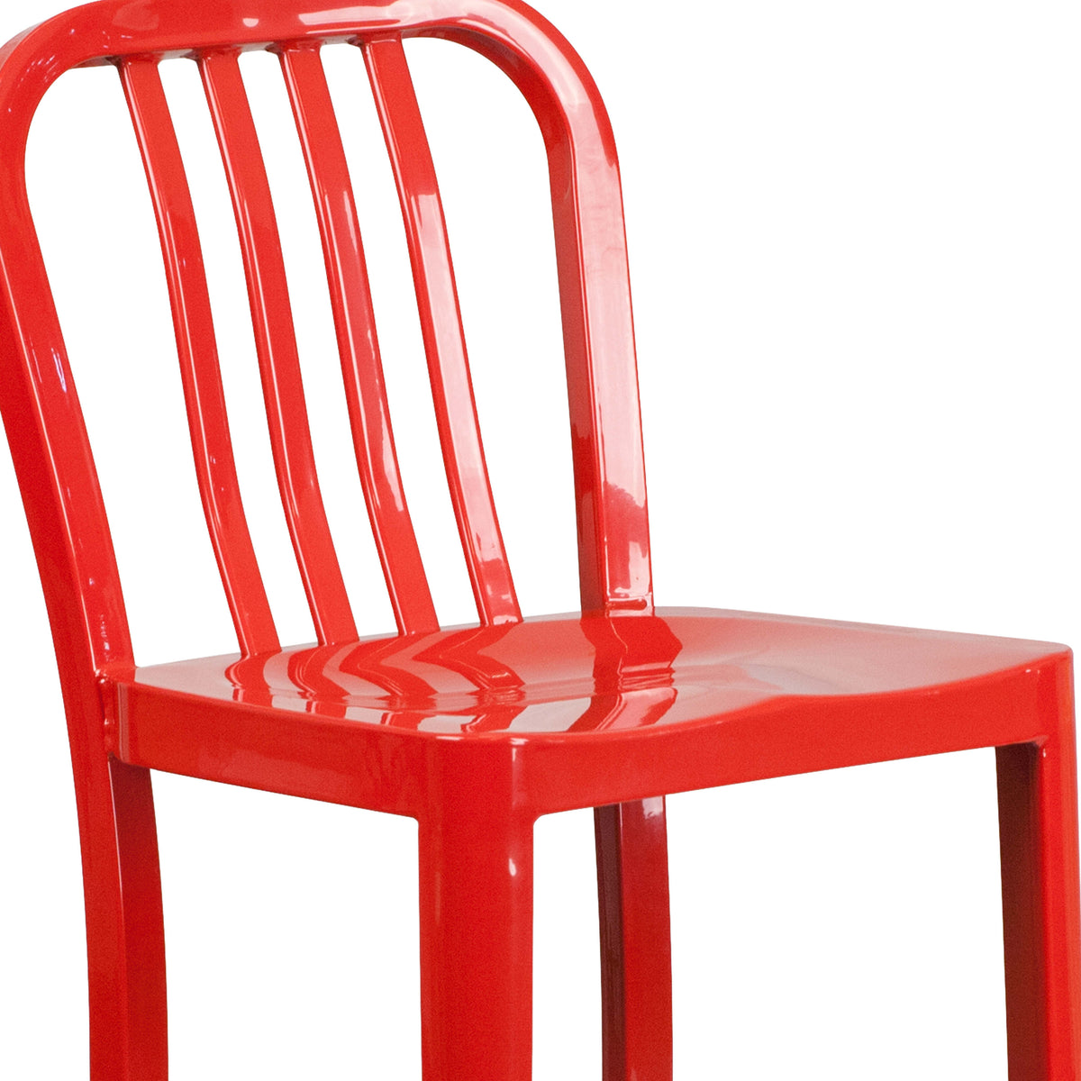 Red |#| 30" High Red Metal Indoor-Outdoor Barstool with Vertical Slat Back