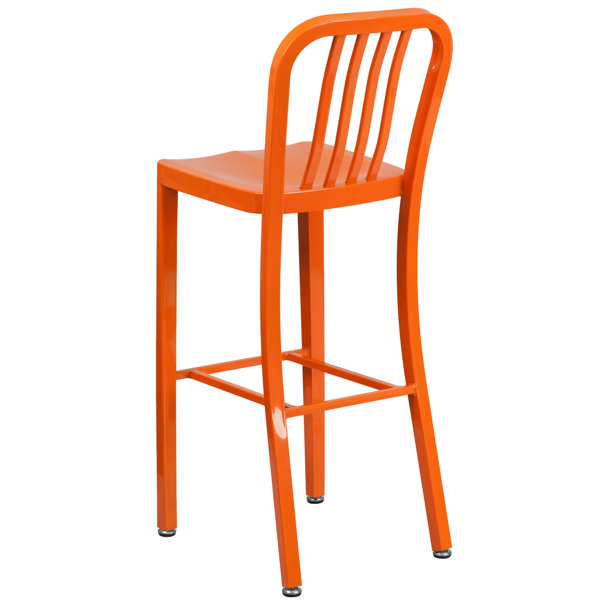 Orange |#| 30" High Orange Metal Indoor-Outdoor Barstool with Vertical Slat Back