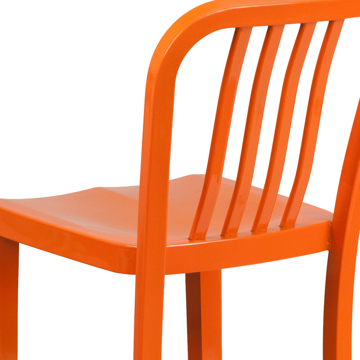 Orange |#| 30" High Orange Metal Indoor-Outdoor Barstool with Vertical Slat Back