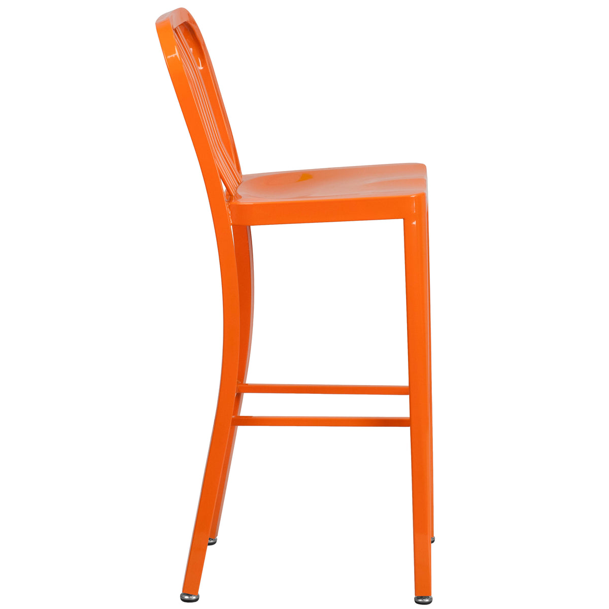 Orange |#| 30" High Orange Metal Indoor-Outdoor Barstool with Vertical Slat Back