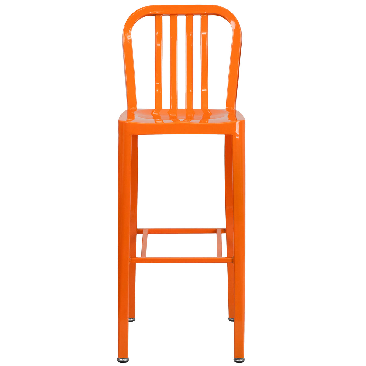 Orange |#| 30" High Orange Metal Indoor-Outdoor Barstool with Vertical Slat Back