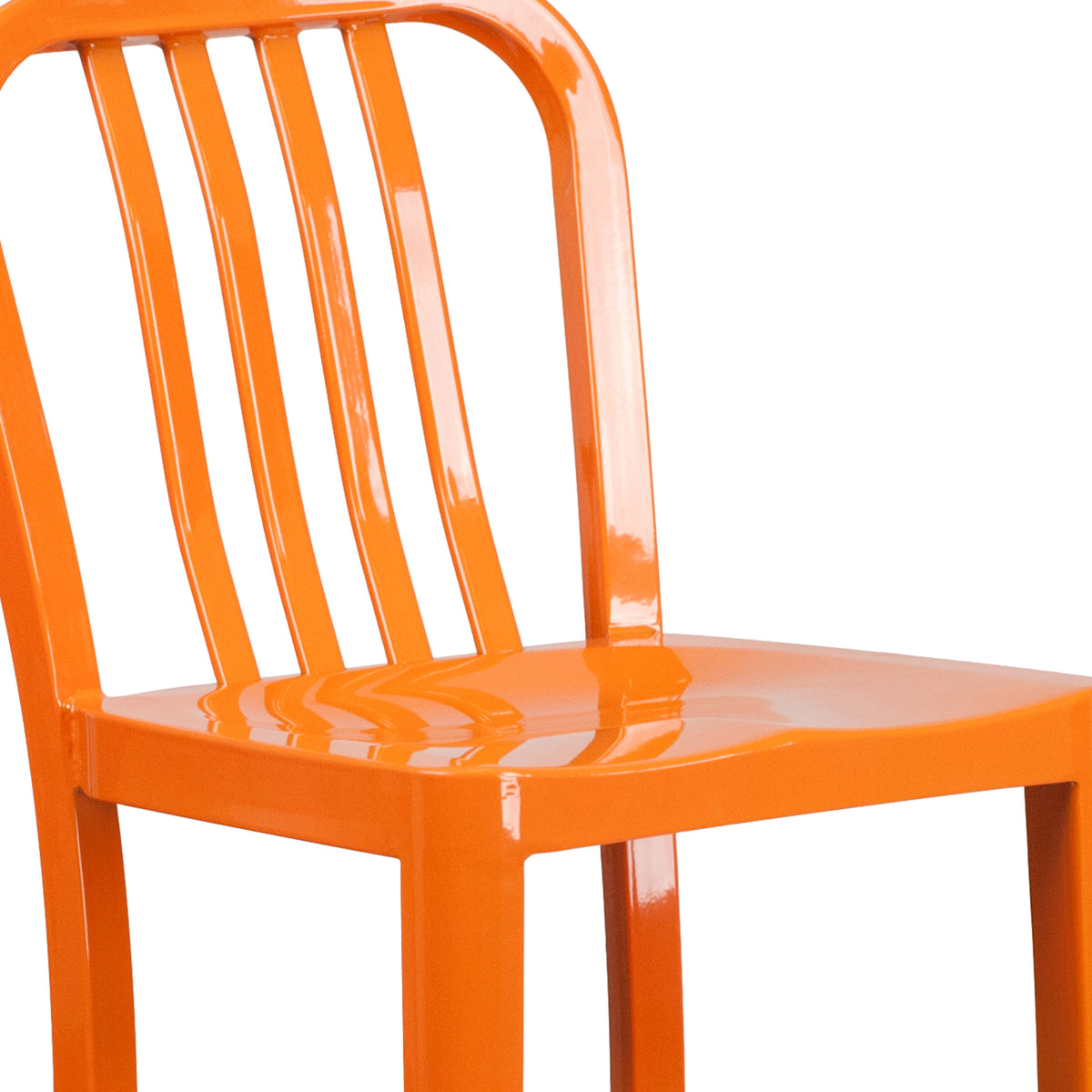 Orange |#| 30" High Orange Metal Indoor-Outdoor Barstool with Vertical Slat Back
