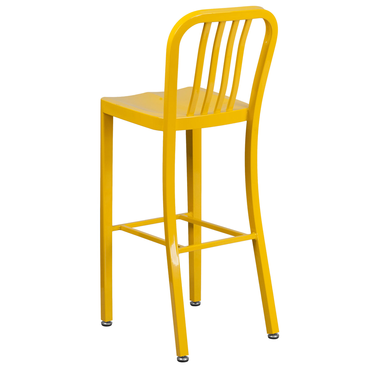 Yellow |#| 30" High Yellow Metal Indoor-Outdoor Barstool with Vertical Slat Back