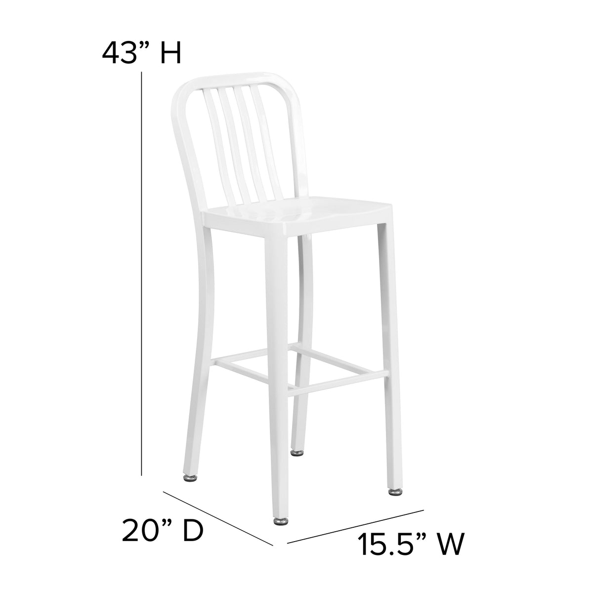 White |#| 30" High White Metal Indoor-Outdoor Barstool with Vertical Slat Back