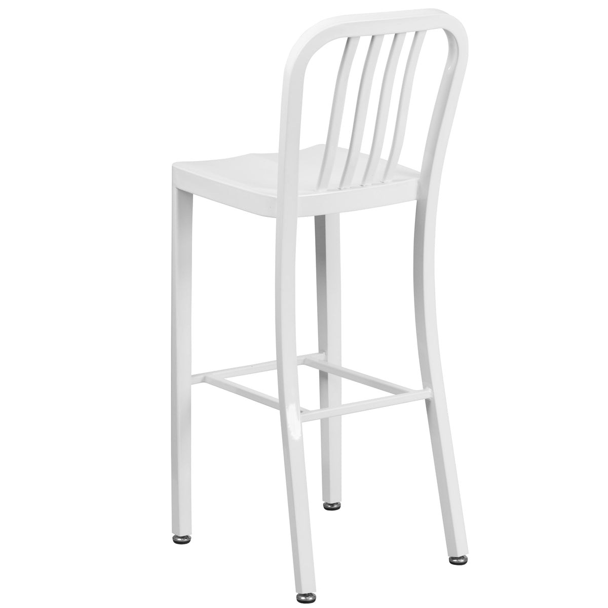 White |#| 30" High White Metal Indoor-Outdoor Barstool with Vertical Slat Back