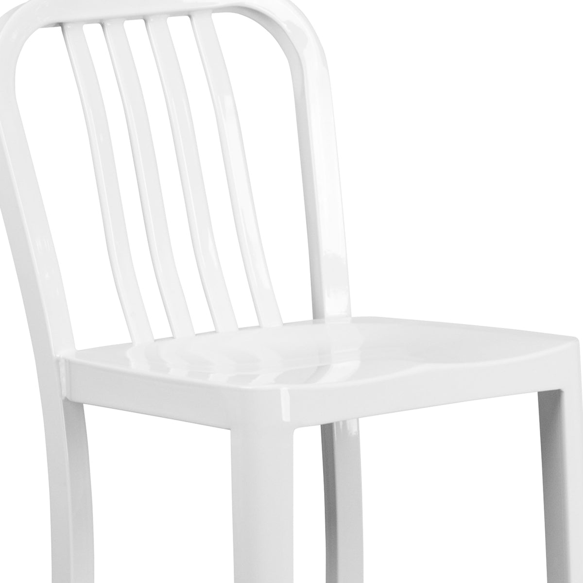 White |#| 30" High White Metal Indoor-Outdoor Barstool with Vertical Slat Back