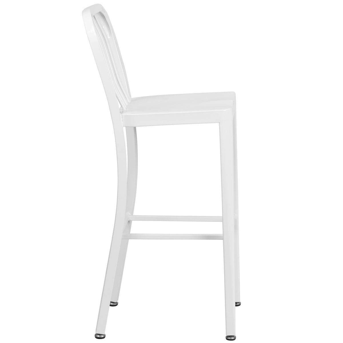 White |#| 30" High White Metal Indoor-Outdoor Barstool with Vertical Slat Back