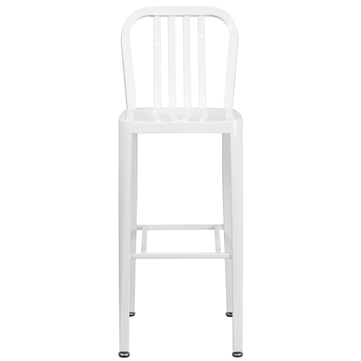 White |#| 30" High White Metal Indoor-Outdoor Barstool with Vertical Slat Back