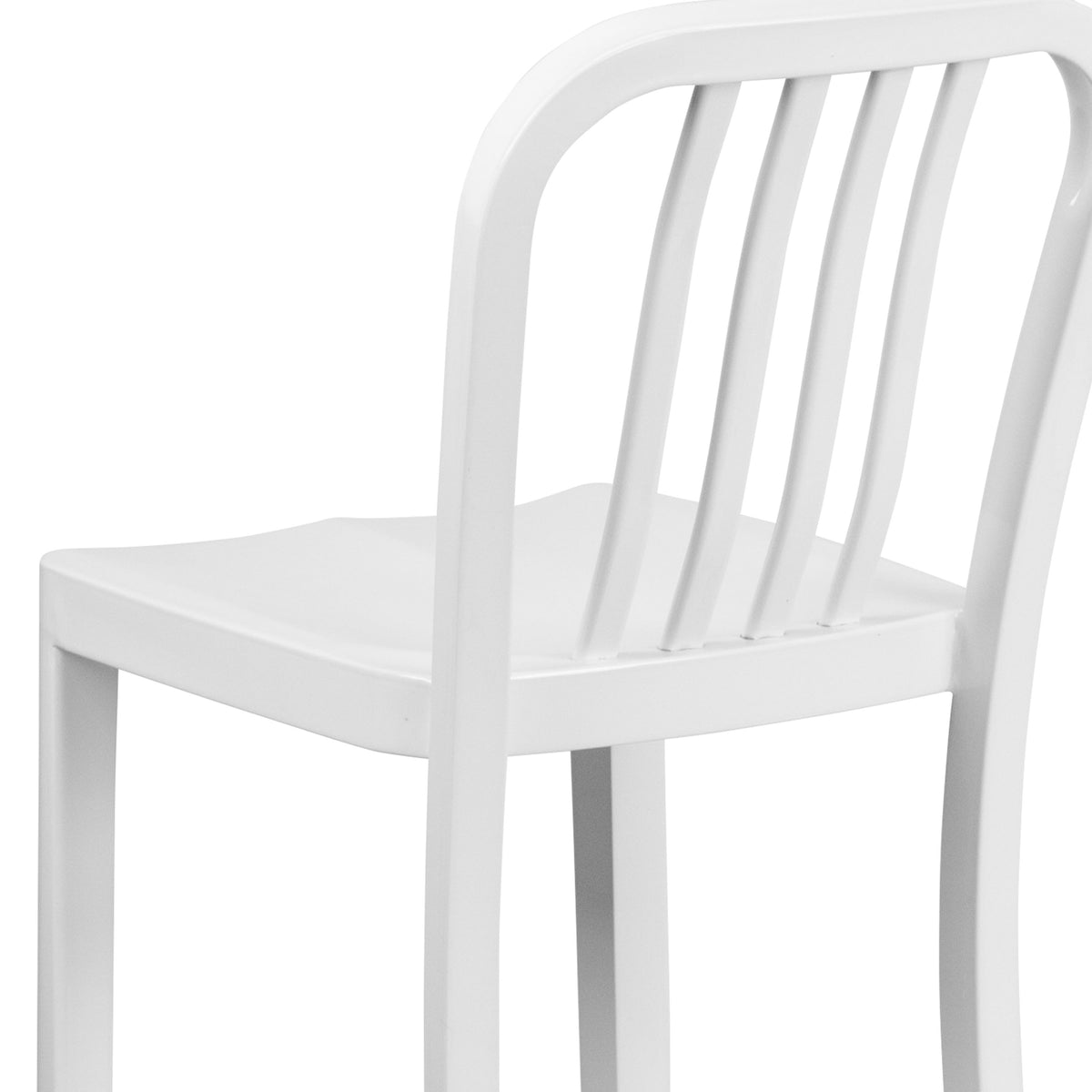 White |#| 30" High White Metal Indoor-Outdoor Barstool with Vertical Slat Back
