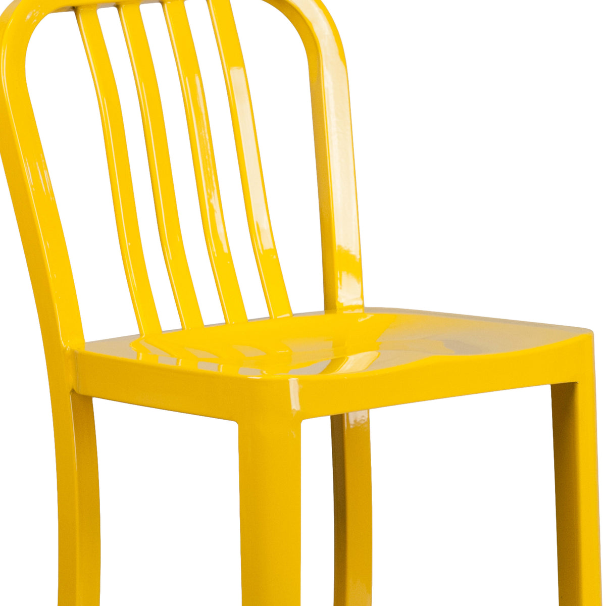 Yellow |#| 30" High Yellow Metal Indoor-Outdoor Barstool with Vertical Slat Back