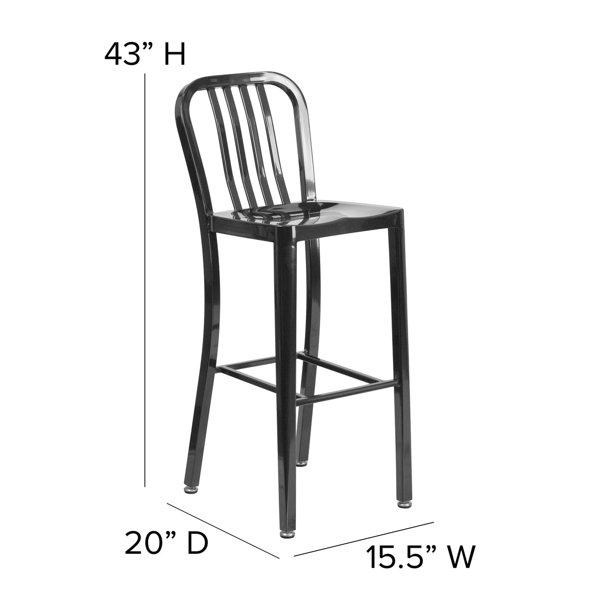 Black |#| 30" High Black Metal Indoor-Outdoor Barstool with Vertical Slat Back