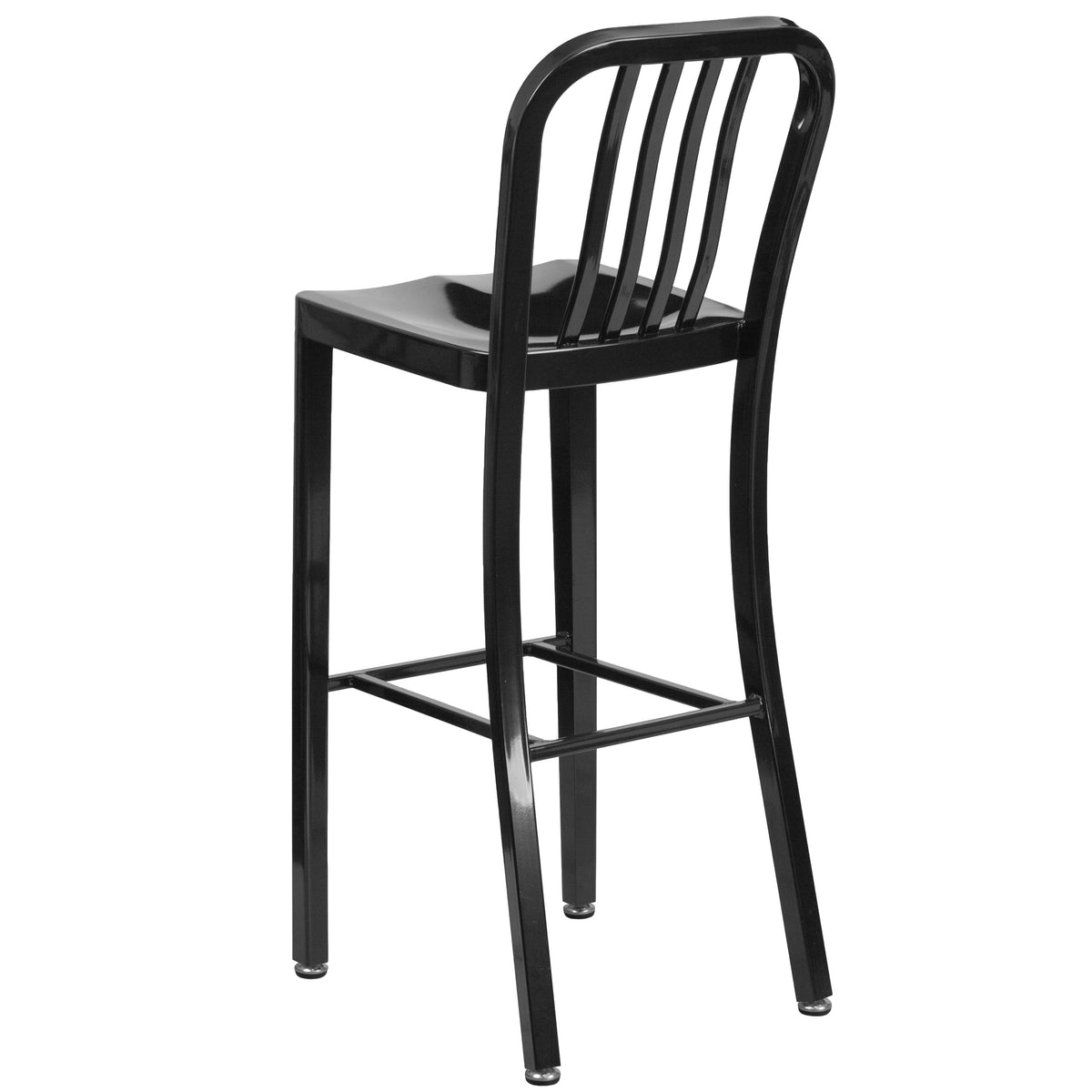 Black |#| 30" High Black Metal Indoor-Outdoor Barstool with Vertical Slat Back