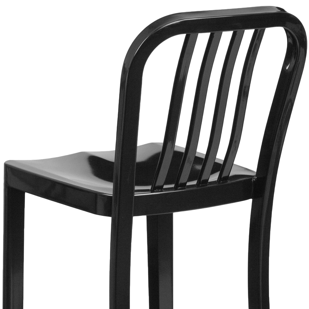 Black |#| 30" High Black Metal Indoor-Outdoor Barstool with Vertical Slat Back