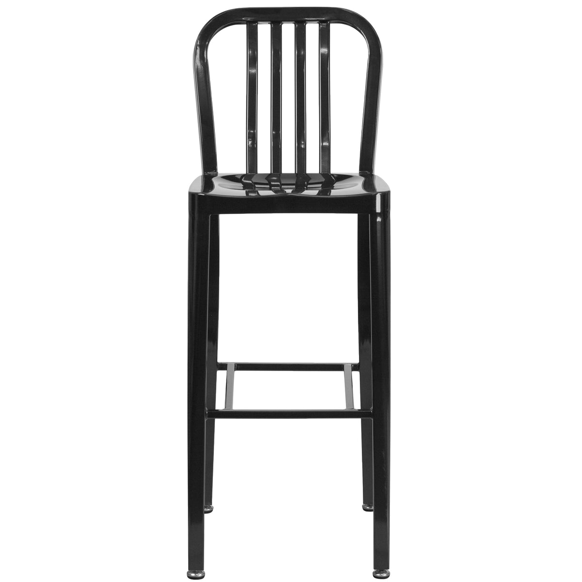 Black |#| 30" High Black Metal Indoor-Outdoor Barstool with Vertical Slat Back