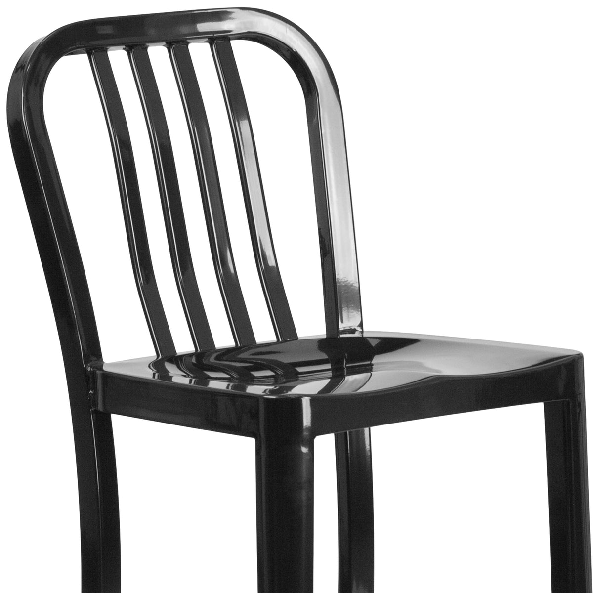 Black |#| 30" High Black Metal Indoor-Outdoor Barstool with Vertical Slat Back
