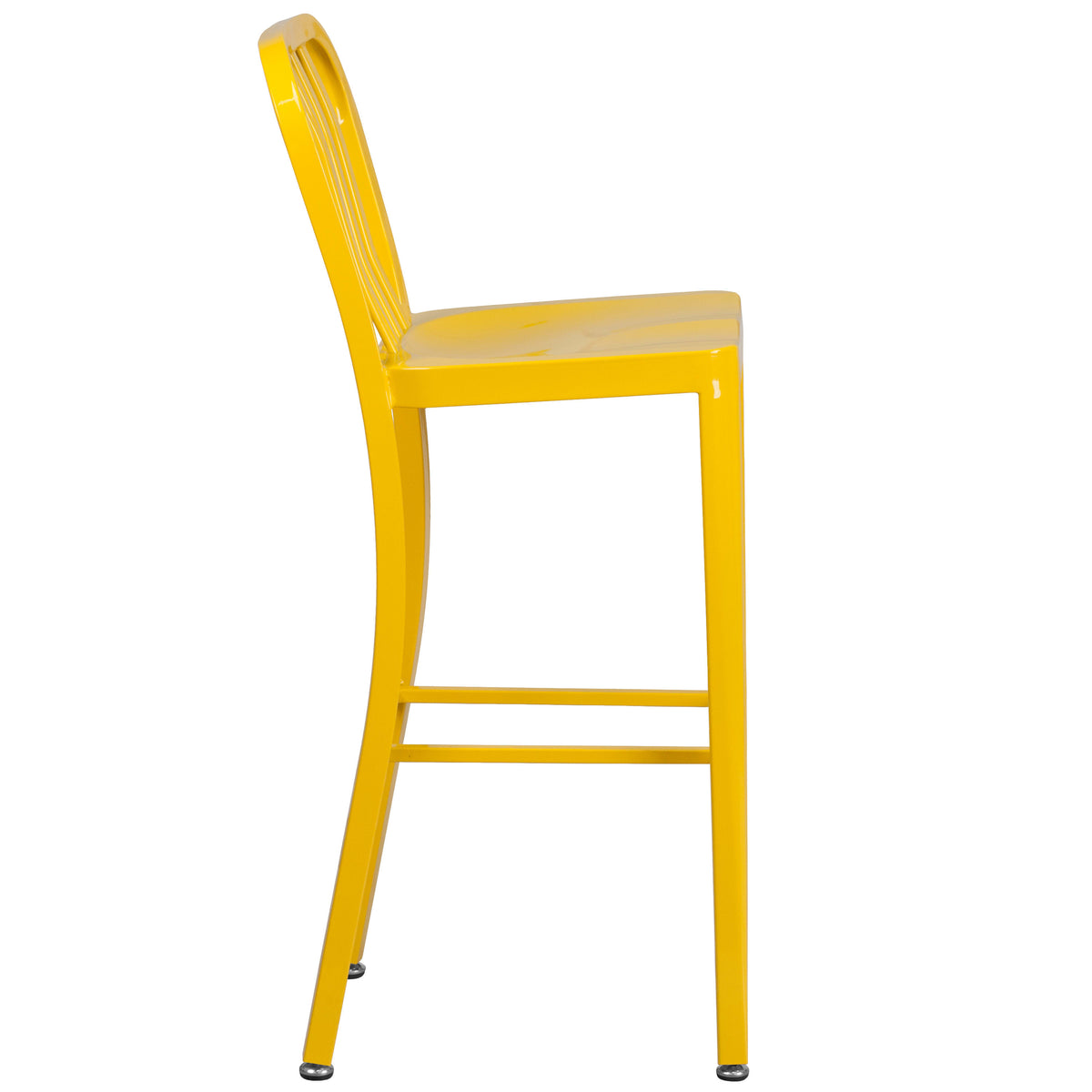 Yellow |#| 30" High Yellow Metal Indoor-Outdoor Barstool with Vertical Slat Back