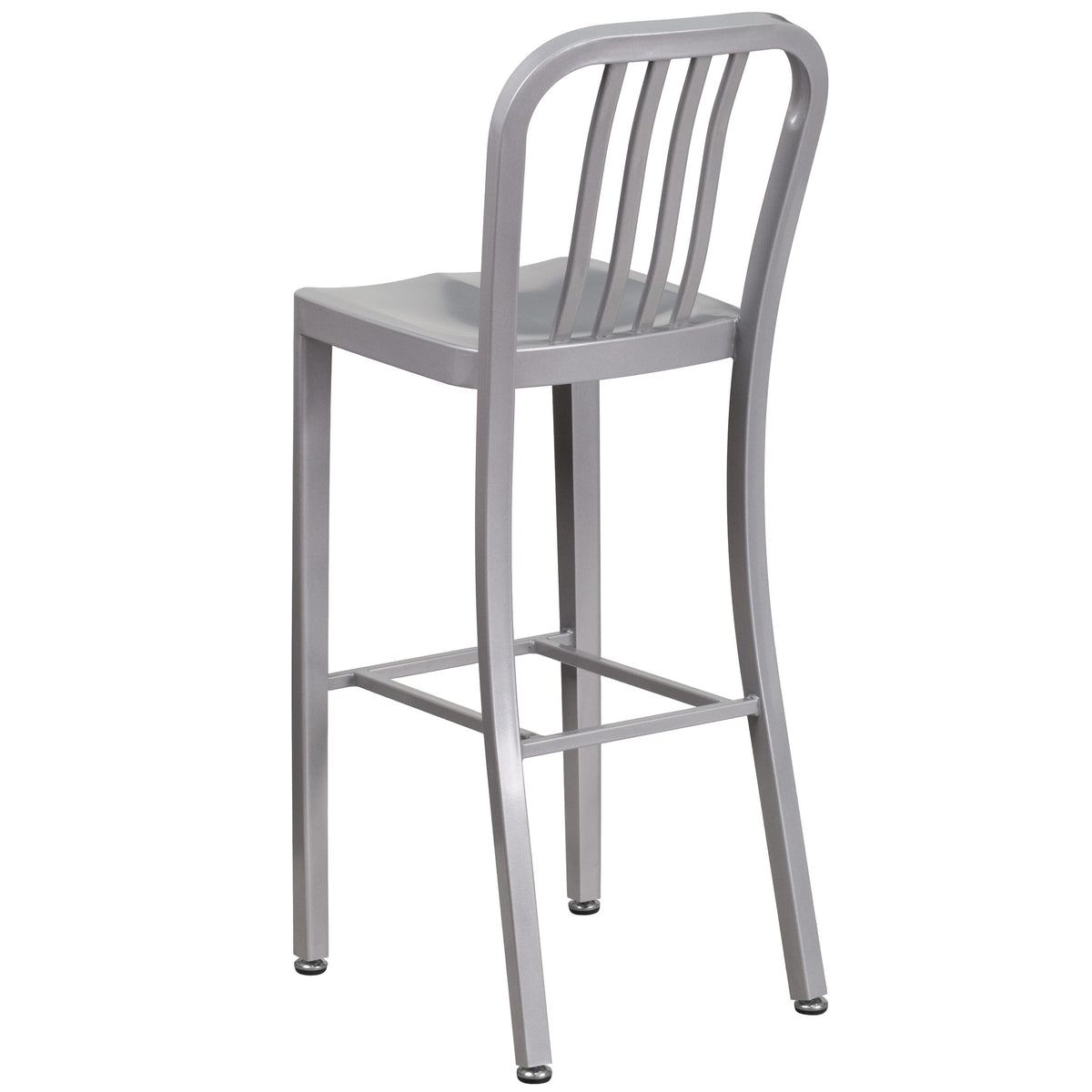 Silver |#| 30" High Silver Metal Indoor-Outdoor Barstool with Vertical Slat Back
