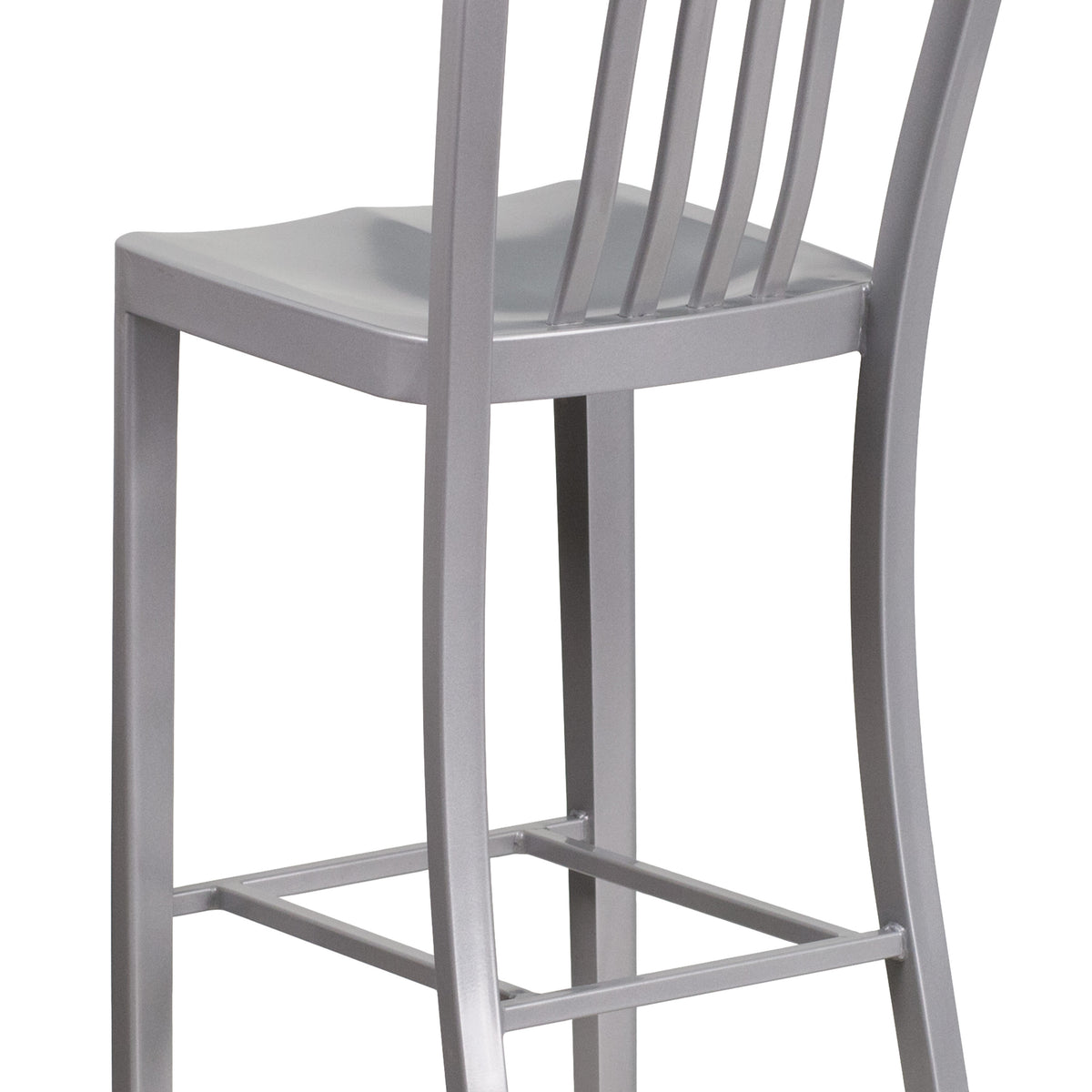 Silver |#| 30" High Silver Metal Indoor-Outdoor Barstool with Vertical Slat Back