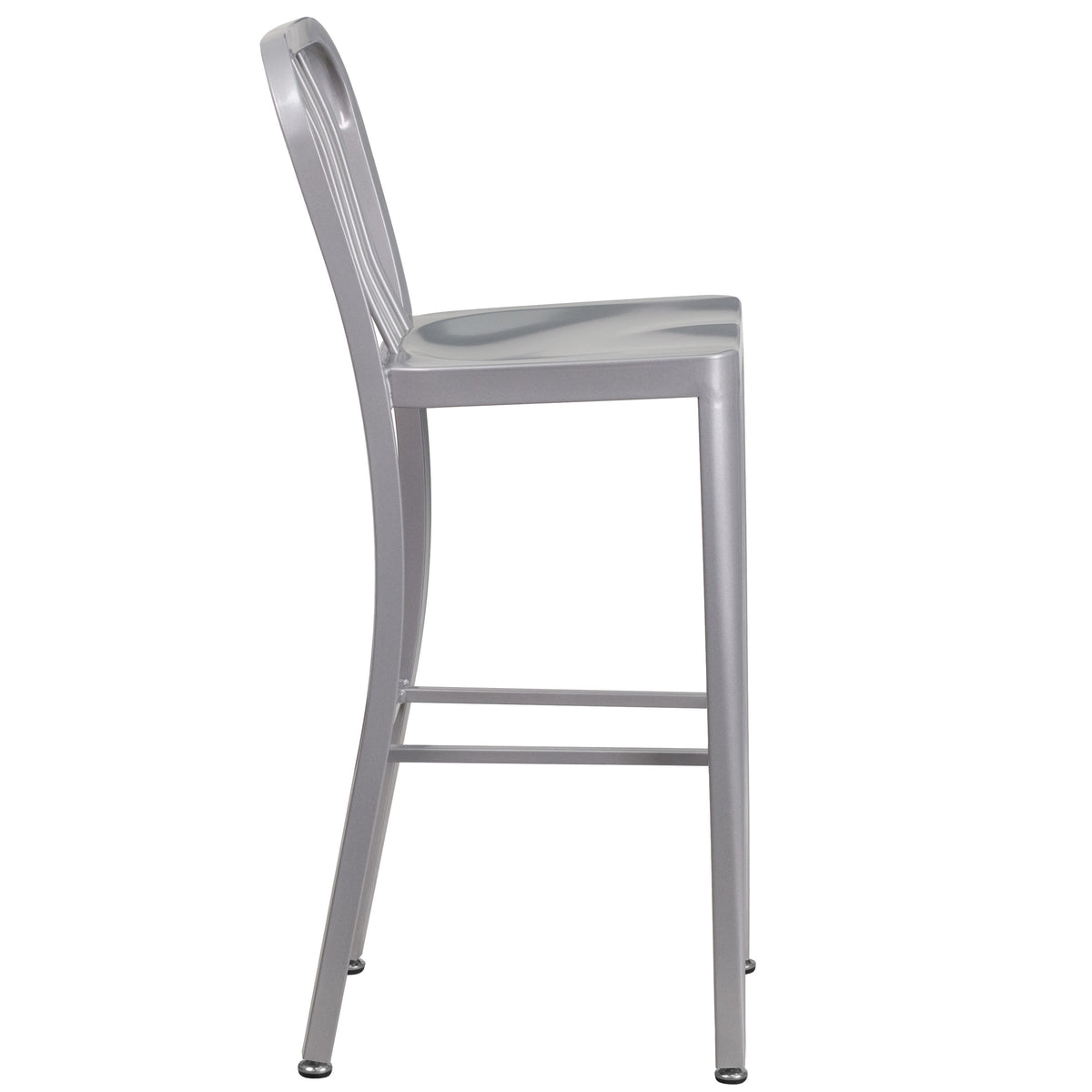Silver |#| 30" High Silver Metal Indoor-Outdoor Barstool with Vertical Slat Back