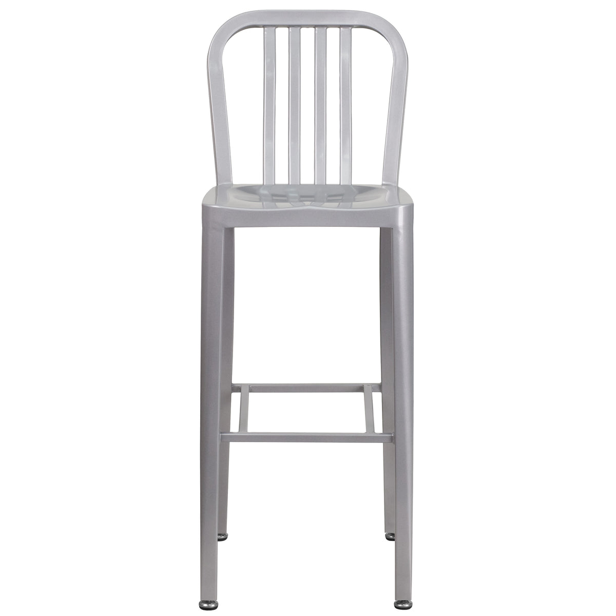 Silver |#| 30" High Silver Metal Indoor-Outdoor Barstool with Vertical Slat Back