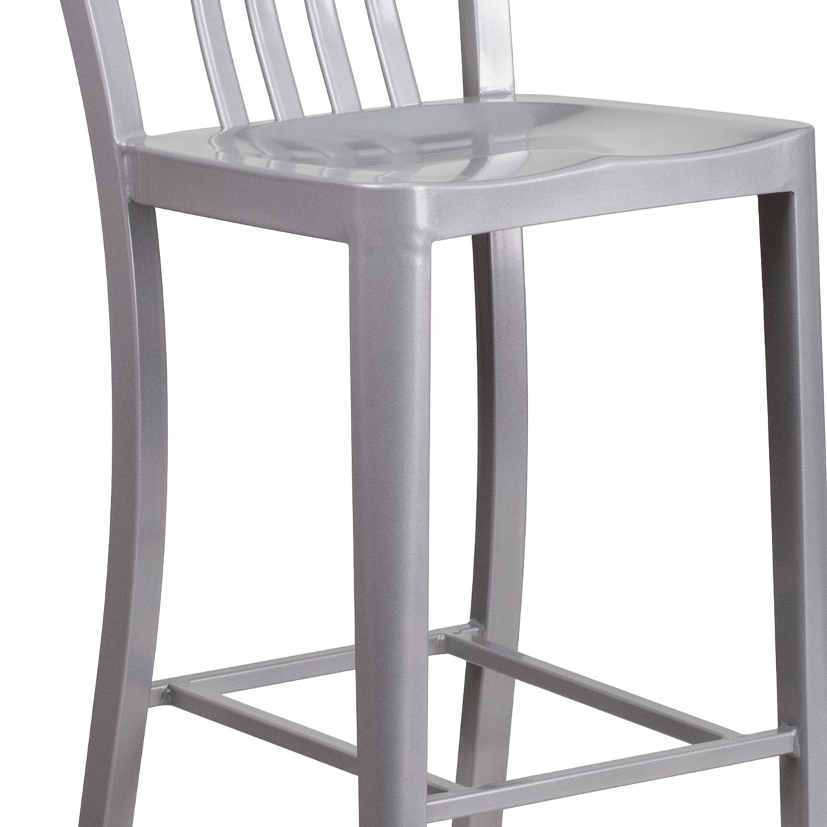 Silver |#| 30" High Silver Metal Indoor-Outdoor Barstool with Vertical Slat Back