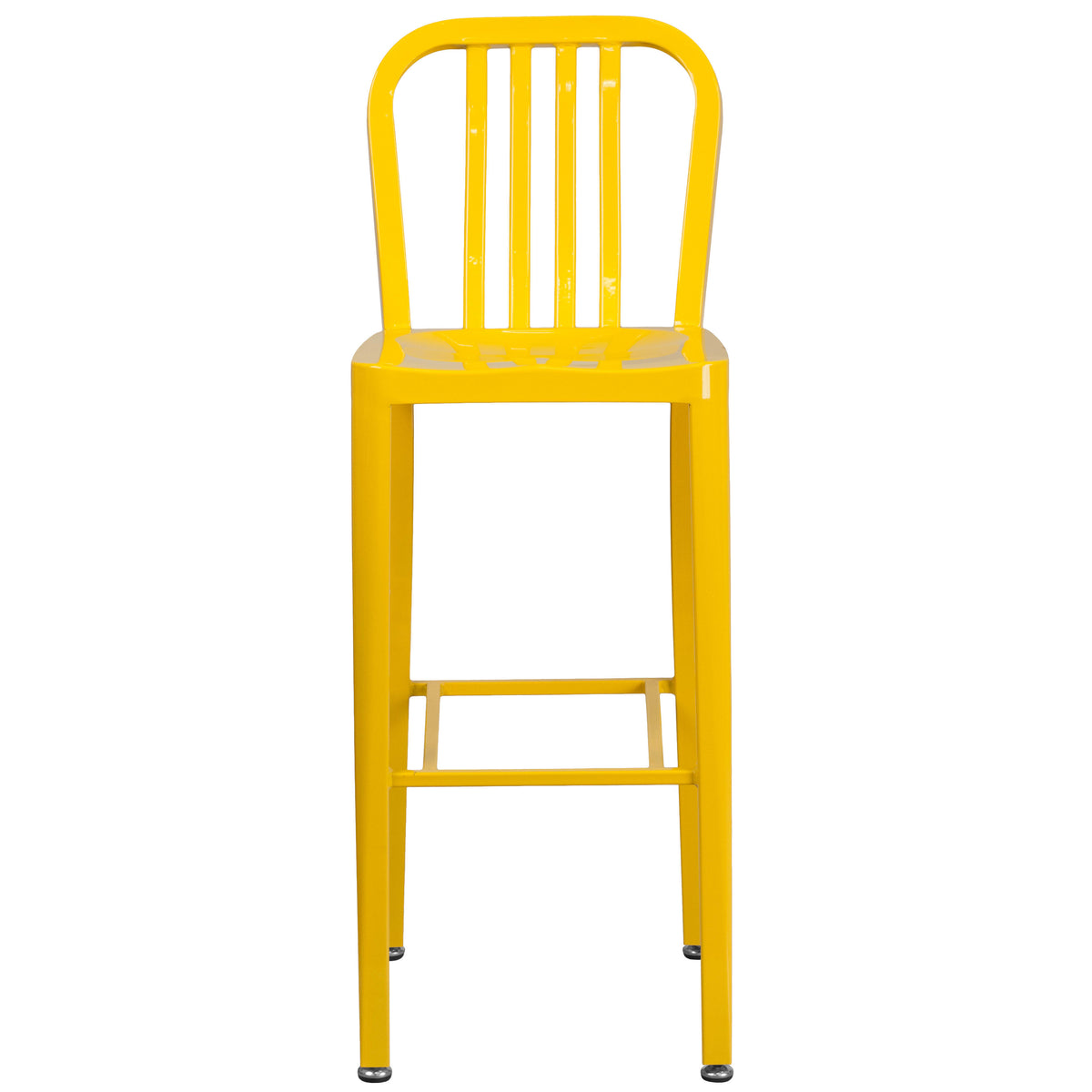 Yellow |#| 30" High Yellow Metal Indoor-Outdoor Barstool with Vertical Slat Back