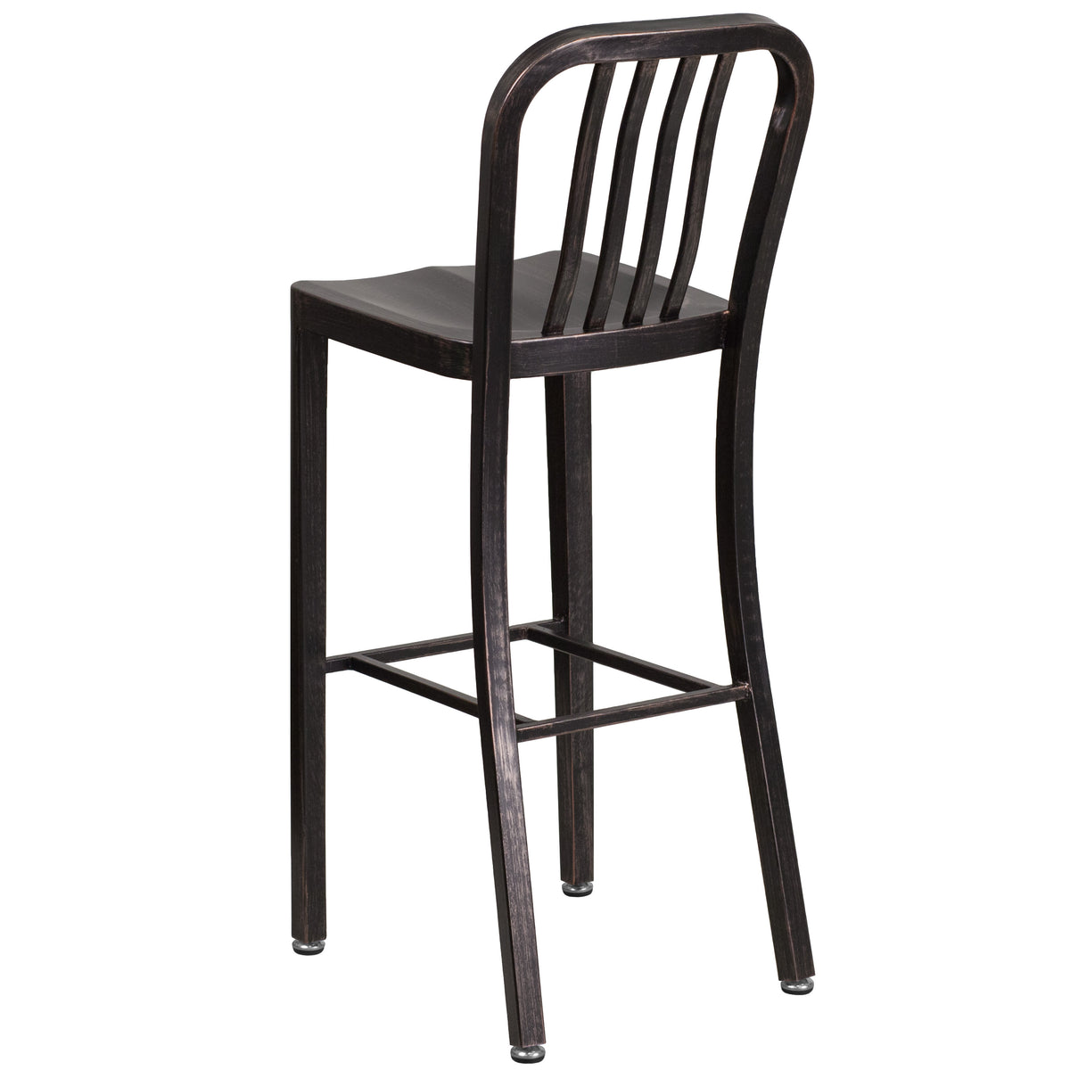 Black-Antique Gold |#| 30" High Black-Gold Metal Indoor-Outdoor Barstool with Vertical Slat Back