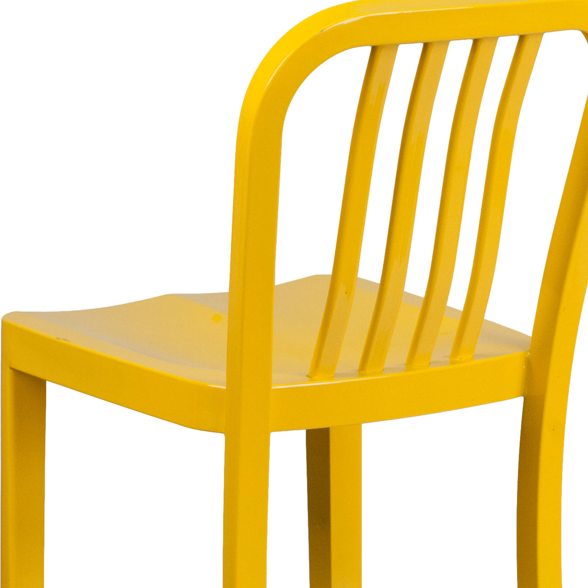 Yellow |#| 30" High Yellow Metal Indoor-Outdoor Barstool with Vertical Slat Back